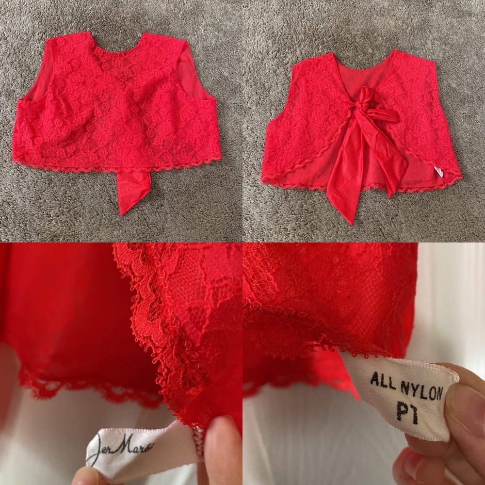 VTG 60’s THE MATADOR by JER MARAI Red Nylon Lace Pajamas - Picture 4 of 12